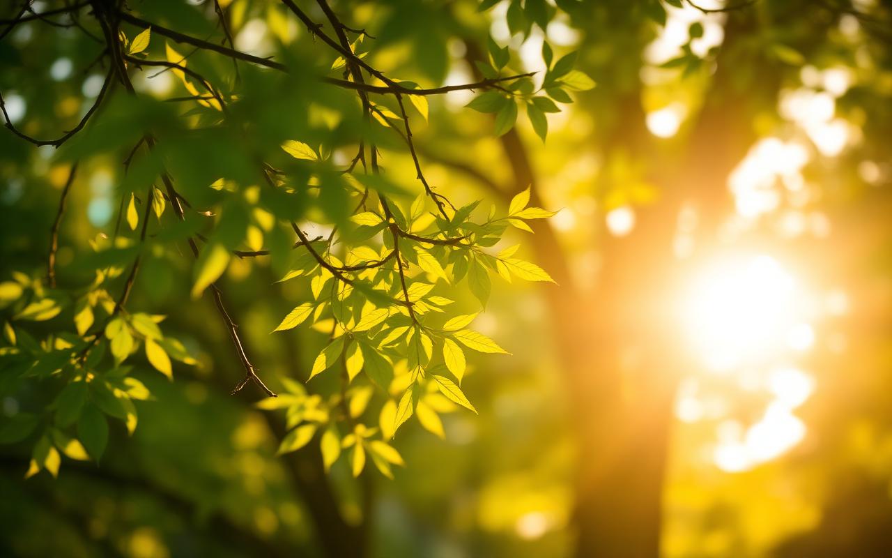 Lumière douce filtrant à travers des feuilles vertes