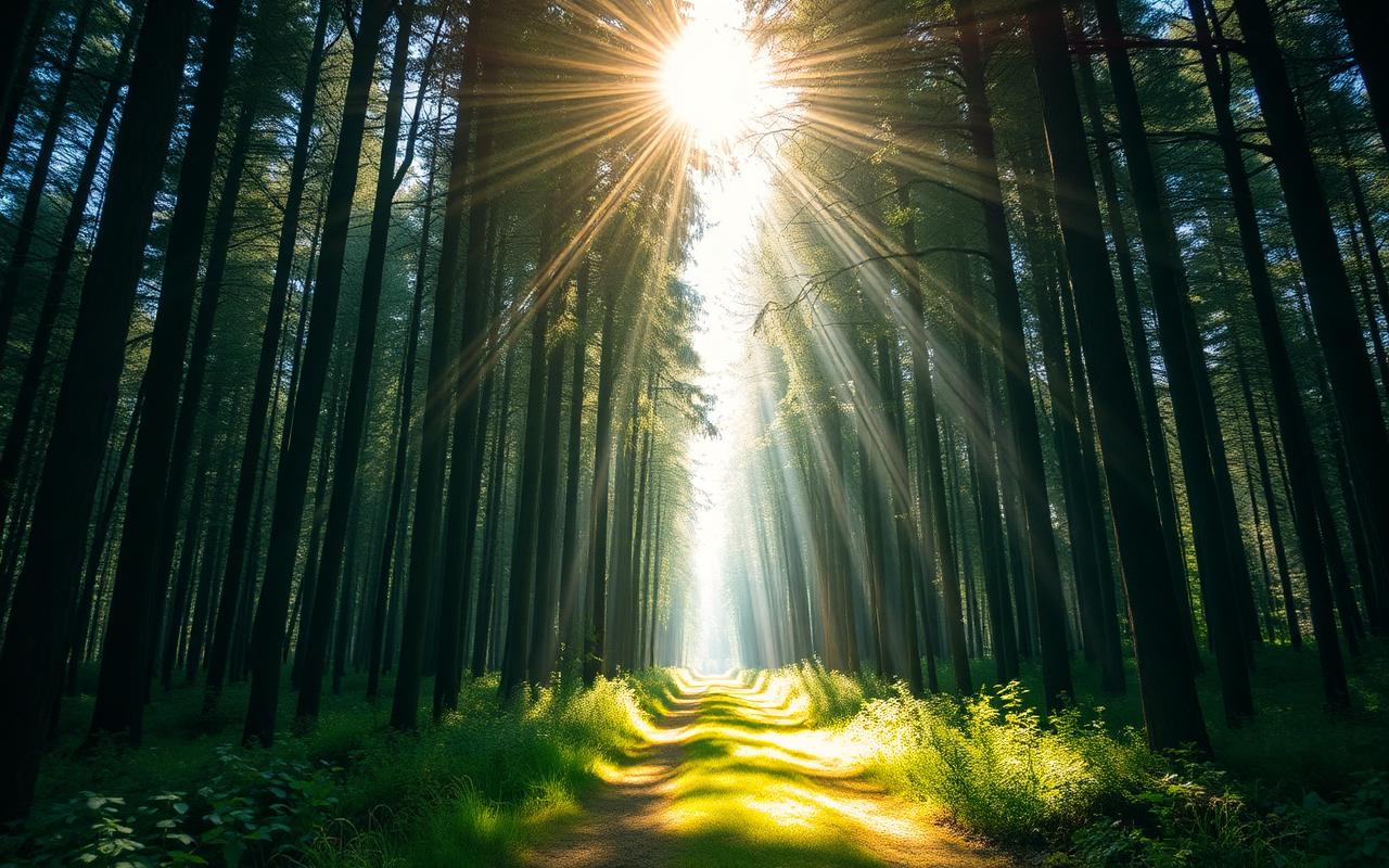 Chemin qui s'ouvre dans une forêt lumineuse