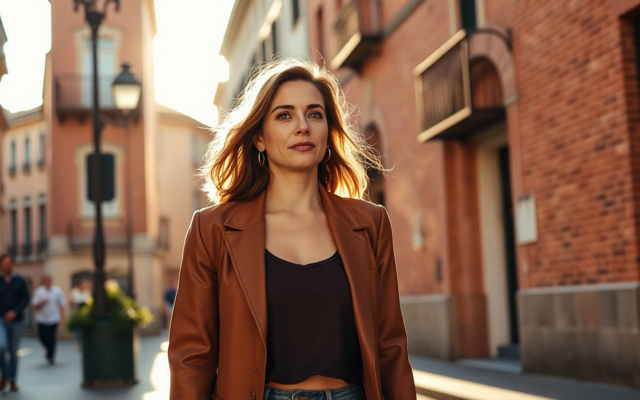 Femme marchant avec confiance dans les rues de Toulouse
